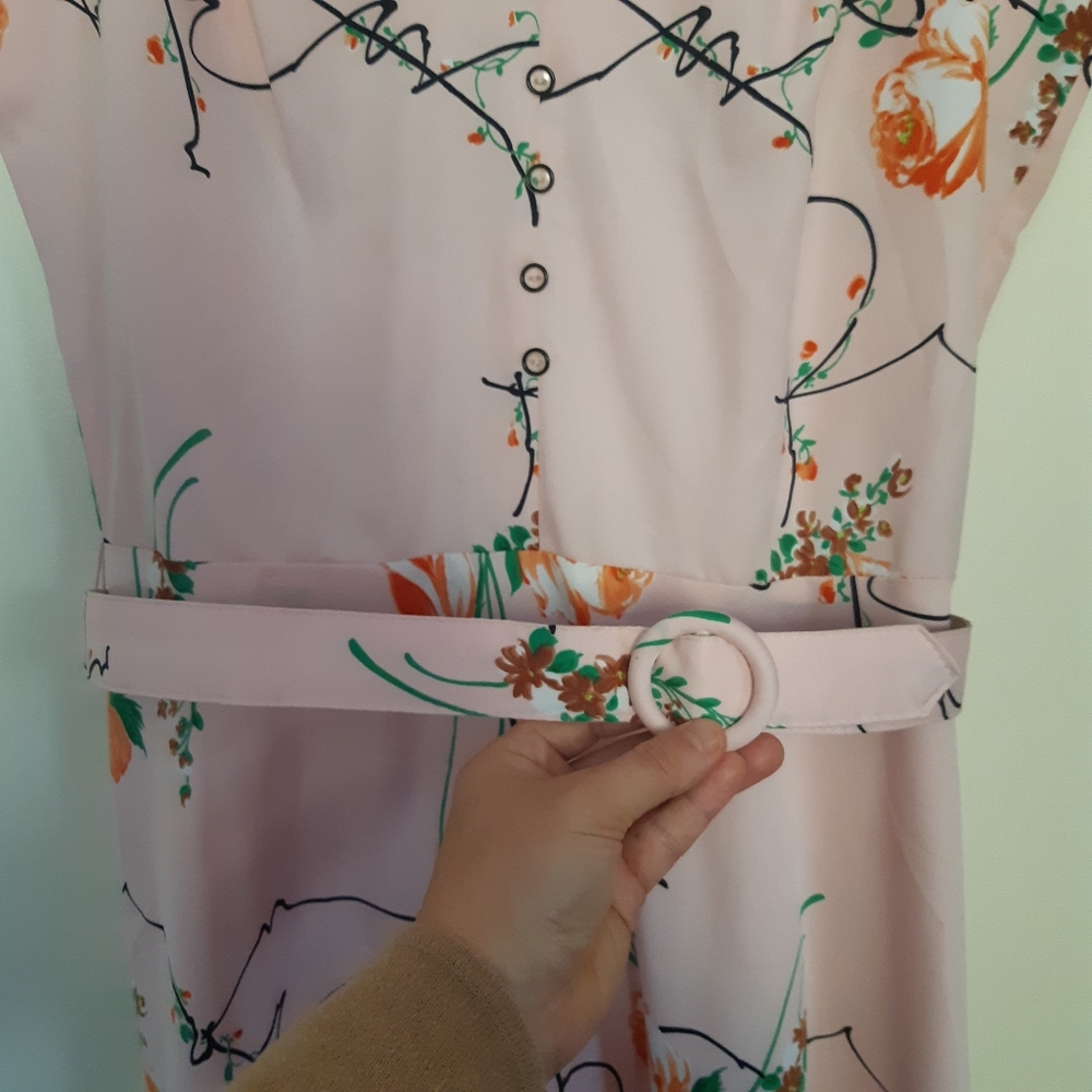 1960 Vintage Pink Sleeveless Dress Polyester Knee Length - Picture 7 of 16